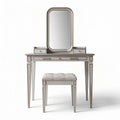 Vanity table with mirror and cushioned stool in silver and cream finish 100 x 40 x 75cm