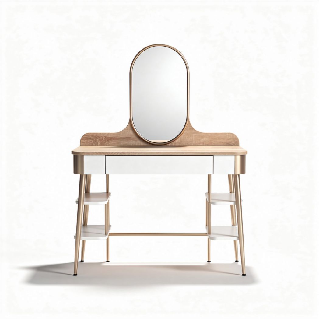 Wooden vanity table with mirror and shelf storage 100 x 40 x 150cm