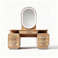 Wooden vanity table with oval mirror and storage drawers 90 x 45 x 75cm