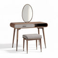 Wooden vanity table set with oval mirror and upholstered stool 100 x 40 x 75cm