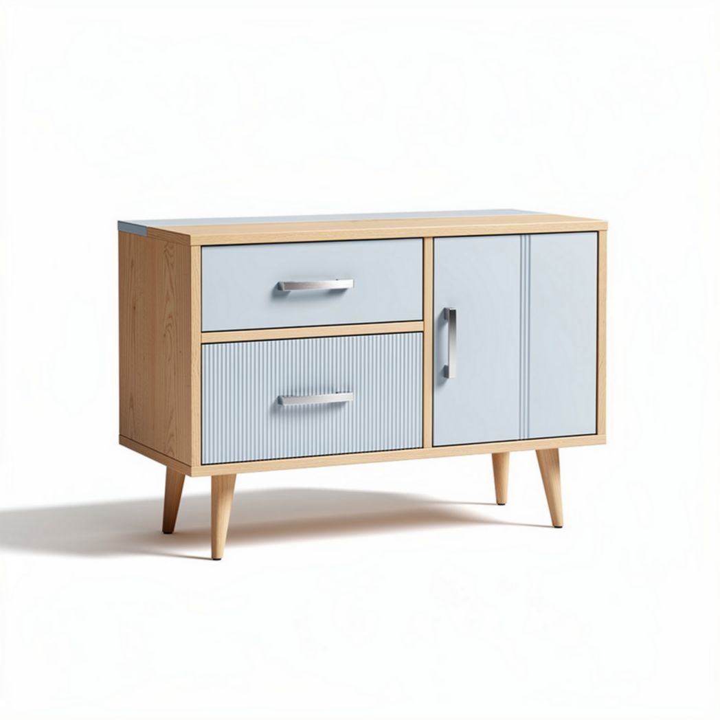 Wooden sideboard with storage drawers and cabinet in light blue and natural finish 80 x 40 x 70cm