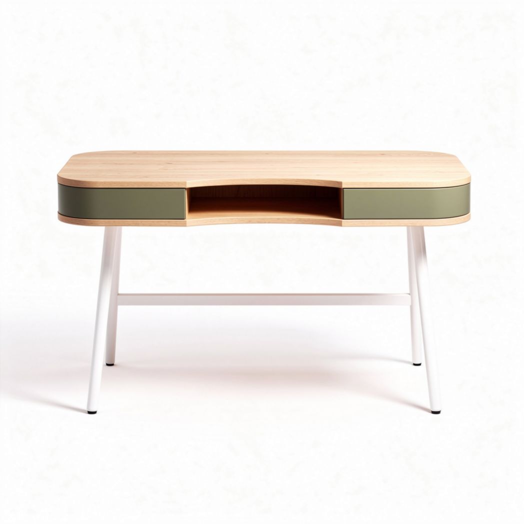 Bamboo desk with green drawer and minimalist design 150 x 70 x 75cm