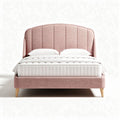 Upholstered pink bed frame with padded headboard and wood legs 190 x 140 x 100cm
