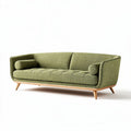 Green fabric sofa with wood legs and arm cushions 200 x 90 x 85cm