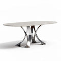 Oval dining table with marble top and stainless steel base 200 x 100 x 75cm