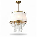 Brass and glass pendant light fixture with white fabric shade 30 x 30 x 60cm