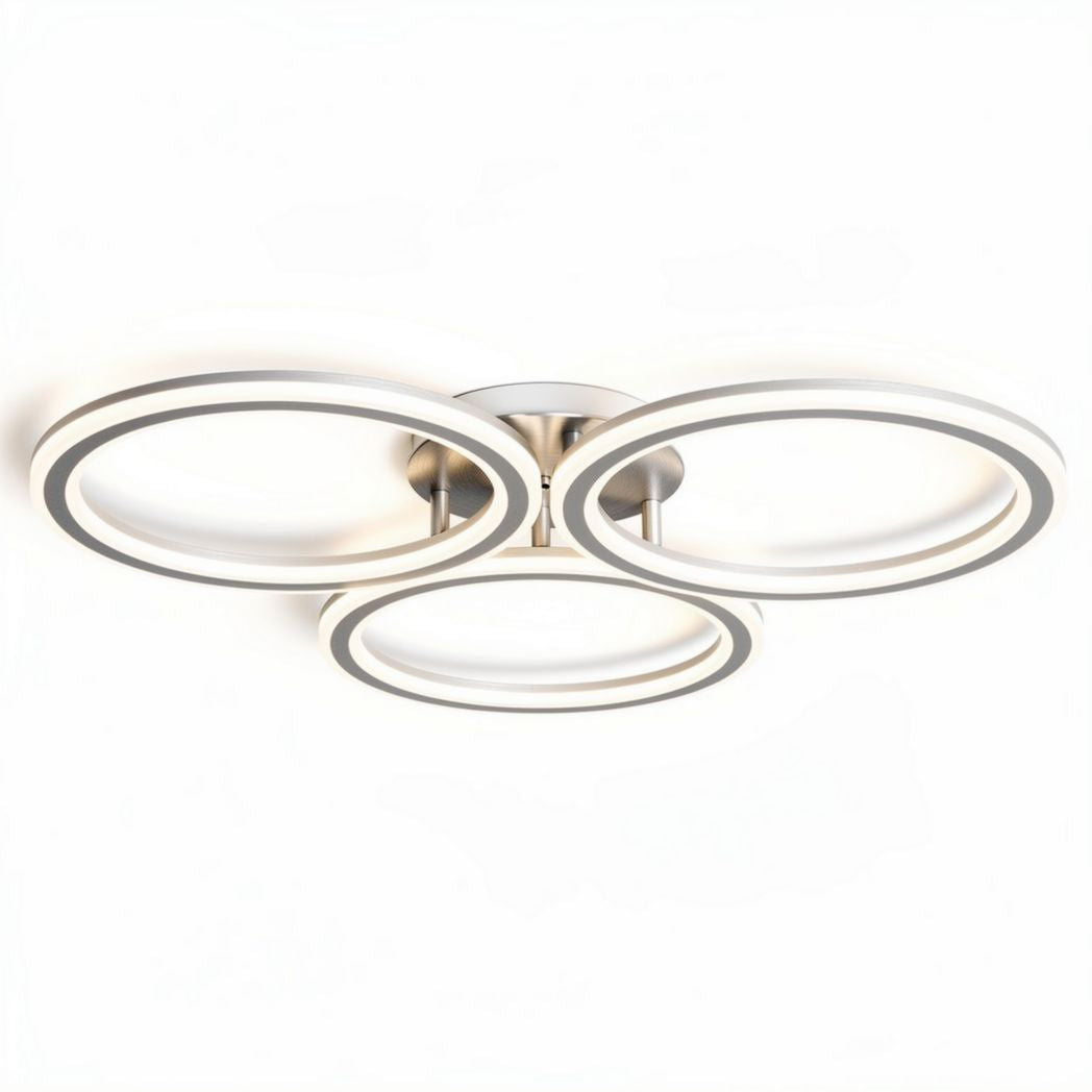 Circular led ceiling light fixture three-ring design with brushed nickel finish 40 x 40 x 10cm