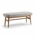 Upholstered bench in light gray fabric with wooden legs 120 x 40 x 45cm