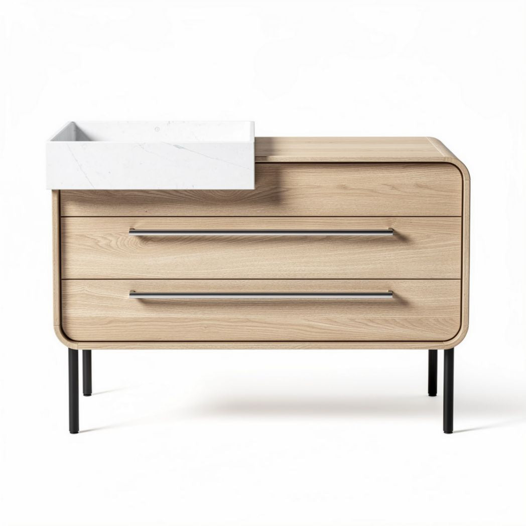 Wooden dresser with marble top and two drawers 80 x 40 x 75cm