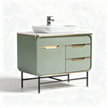Green bathroom vanity cabinet with sink porcelain basin and metal legs 80 x 45 x 85cm