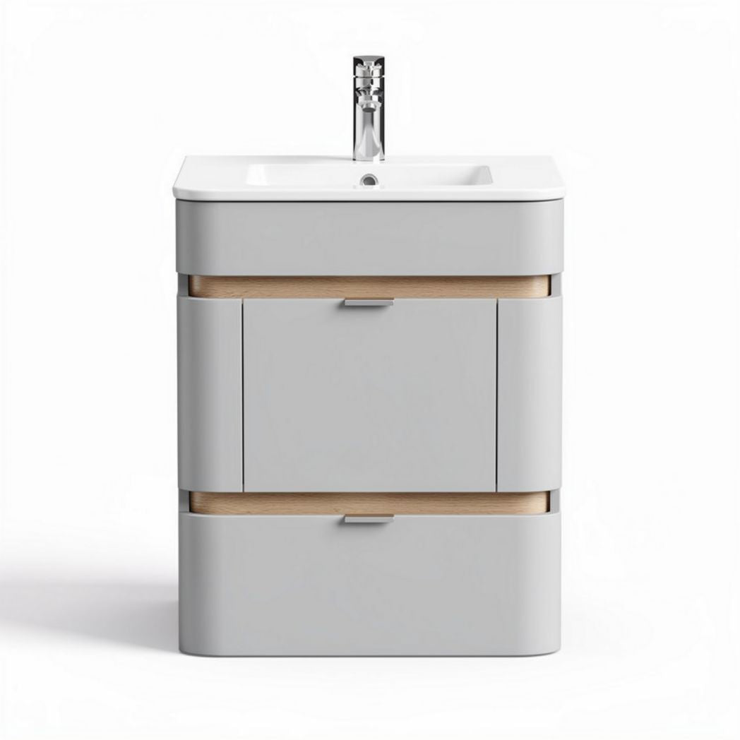 Bathroom vanity cabinet with ceramic sink and wooden accents 50 x 40 x 60cm