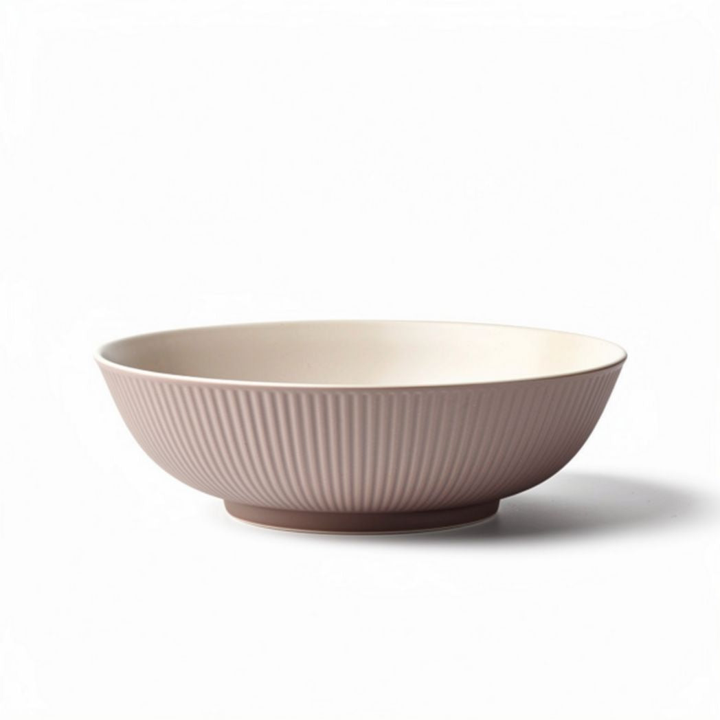Pink ribbed ceramic serving bowl 25 x 25 x 8cm for salads and snacks