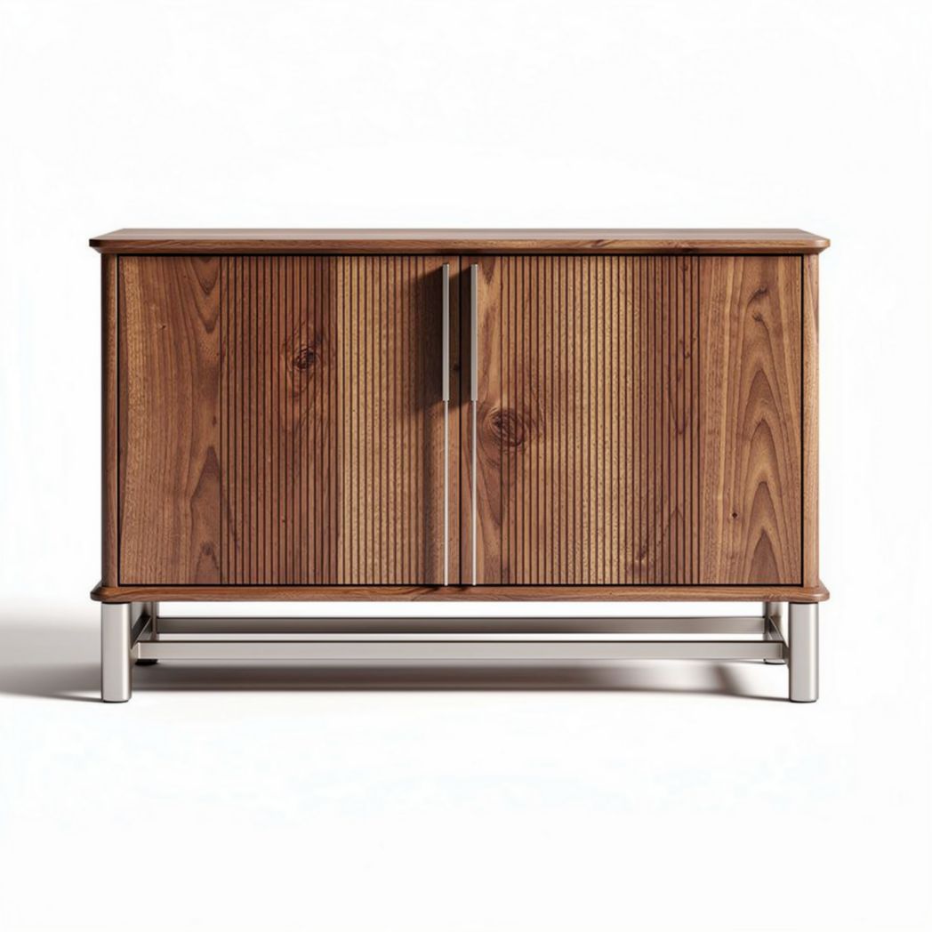 Wooden sideboard with ribbed doors and metal legs 80 x 40 x 60cm
