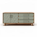 Modern wooden sideboard with geometric design doors and storage drawers 130 x 40 x 60cm