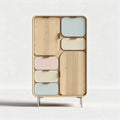 Wooden storage cabinet with multiple compartments in pastel colors 80 x 40 x 120cm