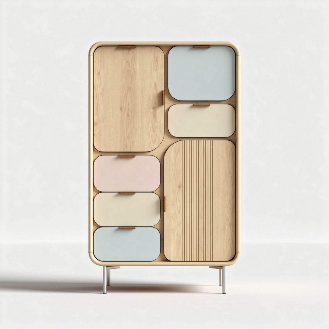 Wooden storage cabinet with multiple compartments in pastel colors 80 x 40 x 120cm